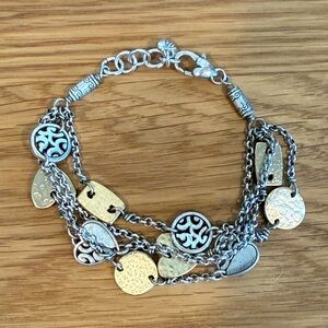 Brighton Deco gold disc and silver heart link bracelet multi-strand